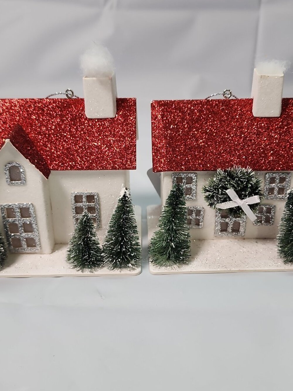 Target Wondershop 2 Red White Glitter Paper Putz Style House Christmas Ornaments